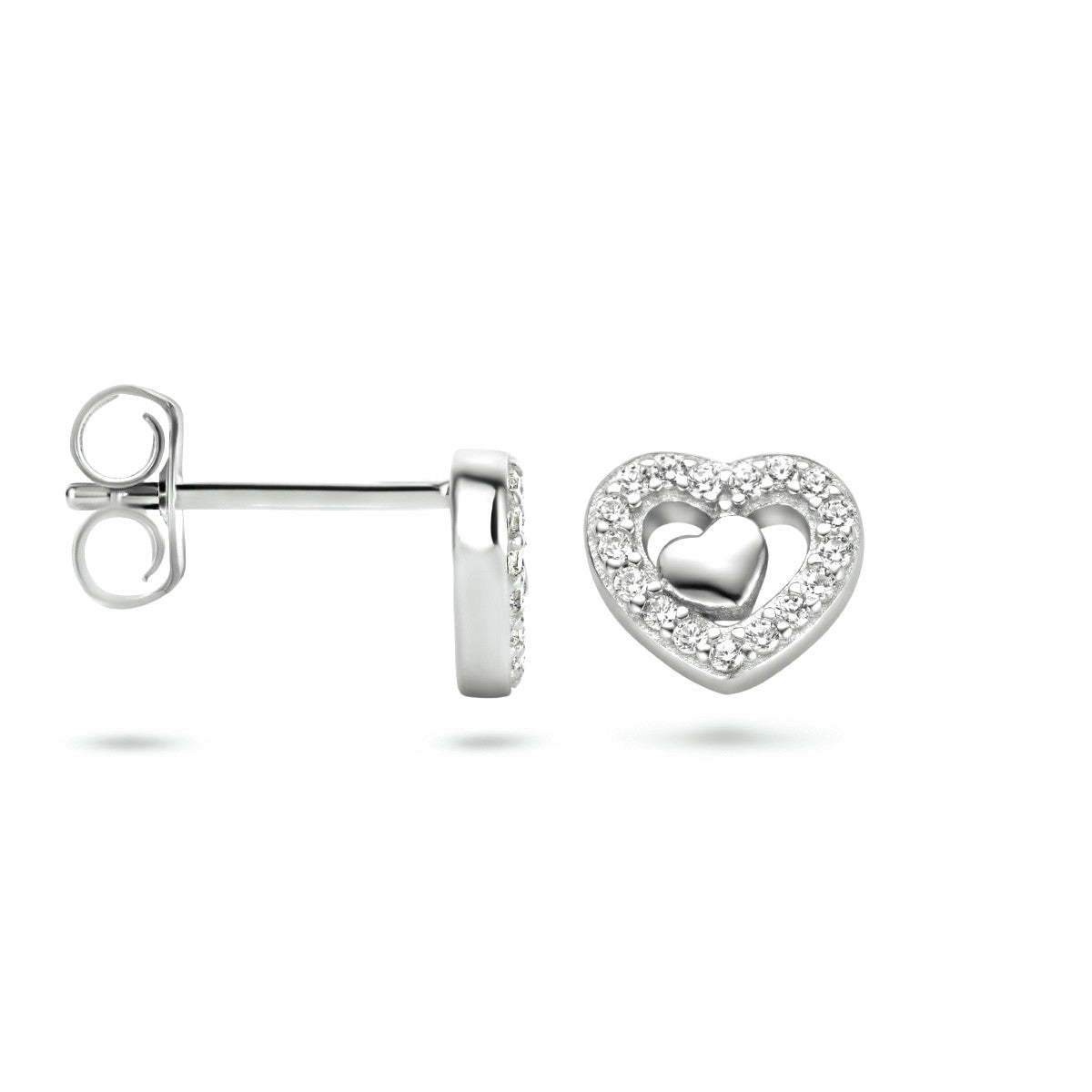 Fantasy Collection Oorbellen hartjes zirkonia zilver