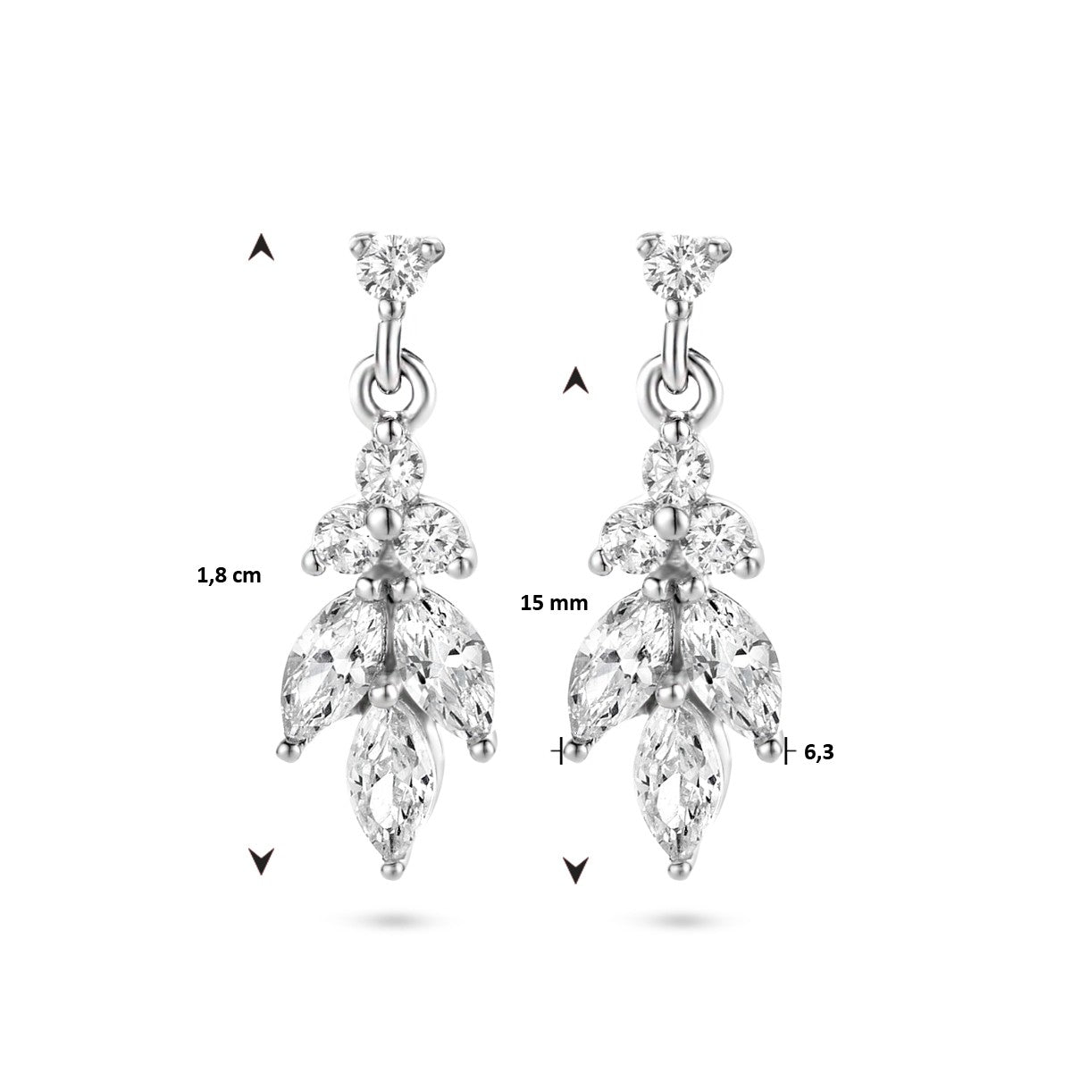 Fantasy Collection Hangende oorbellen zirkonia 18 mm zilver
