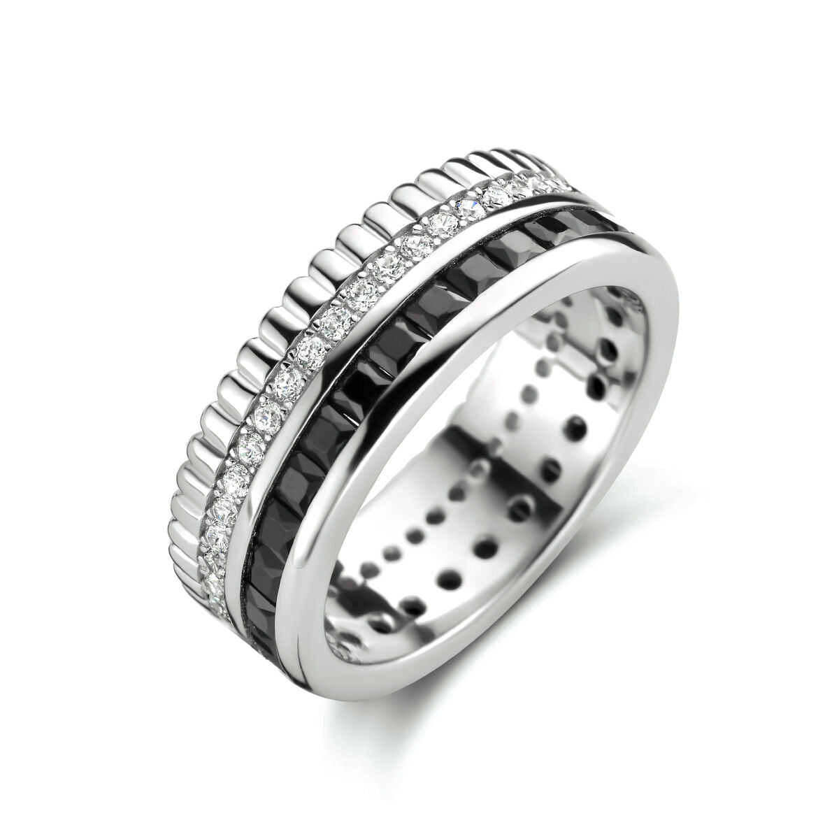 Fantasy Collection Ring zwart en wit zirkonia zilver