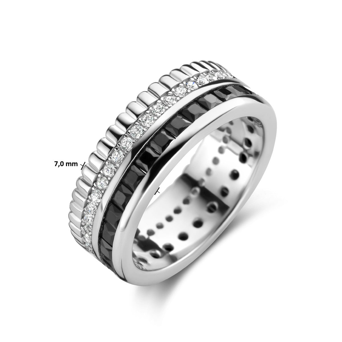 Fantasy Collection Ring zwart en wit zirkonia zilver