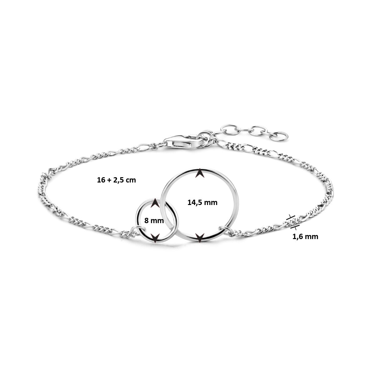 Fantasy Collection Armband rondjes 16 + 2,5 cm zilver