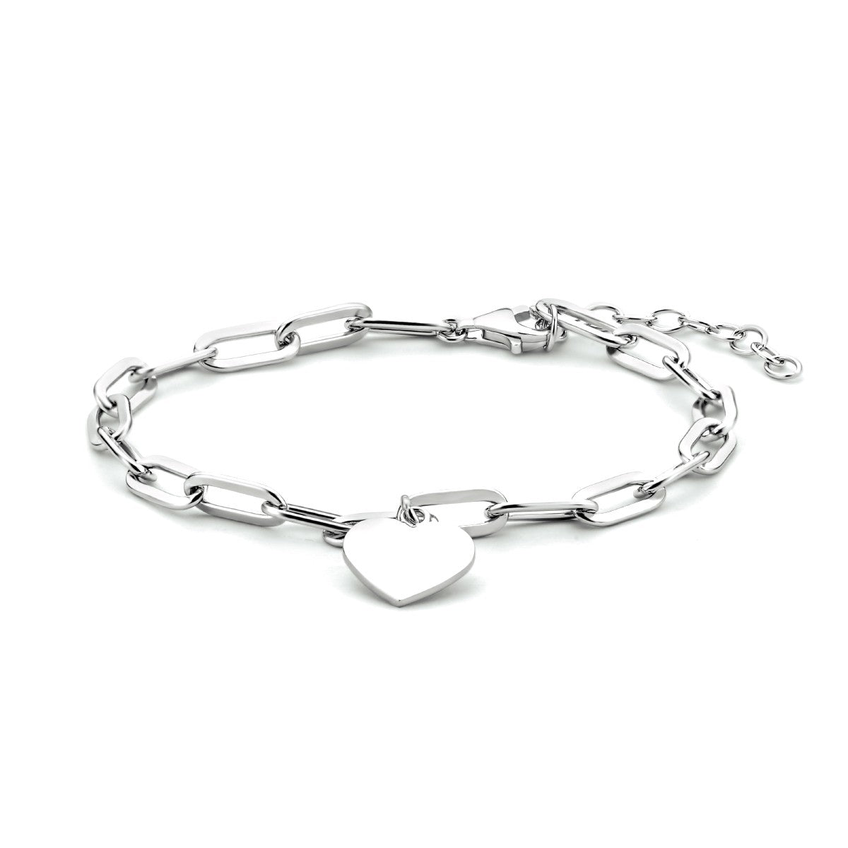 Fantasy Collection Armband hart paperclip platte buis 16 + 3 cm zilver