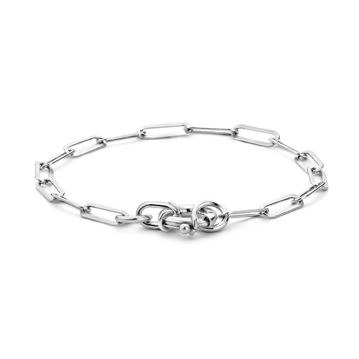 Fantasy Collection Armband paperclip platte buis 3,8 mm 17 cm met groot veerslot zilver