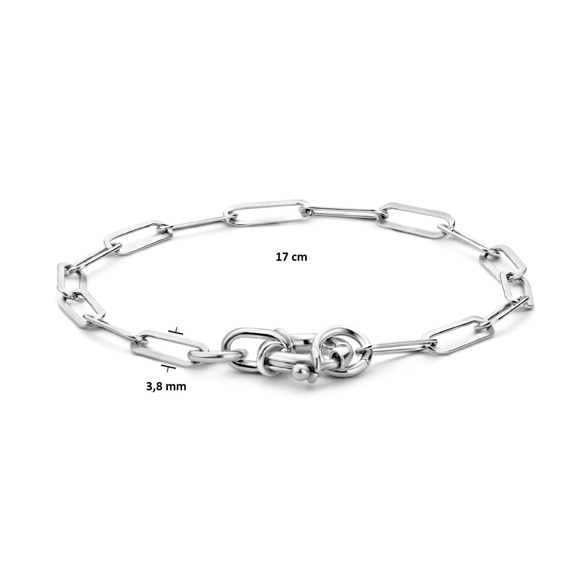 Fantasy Collection Armband paperclip platte buis 3,8 mm 17 cm met groot veerslot zilver