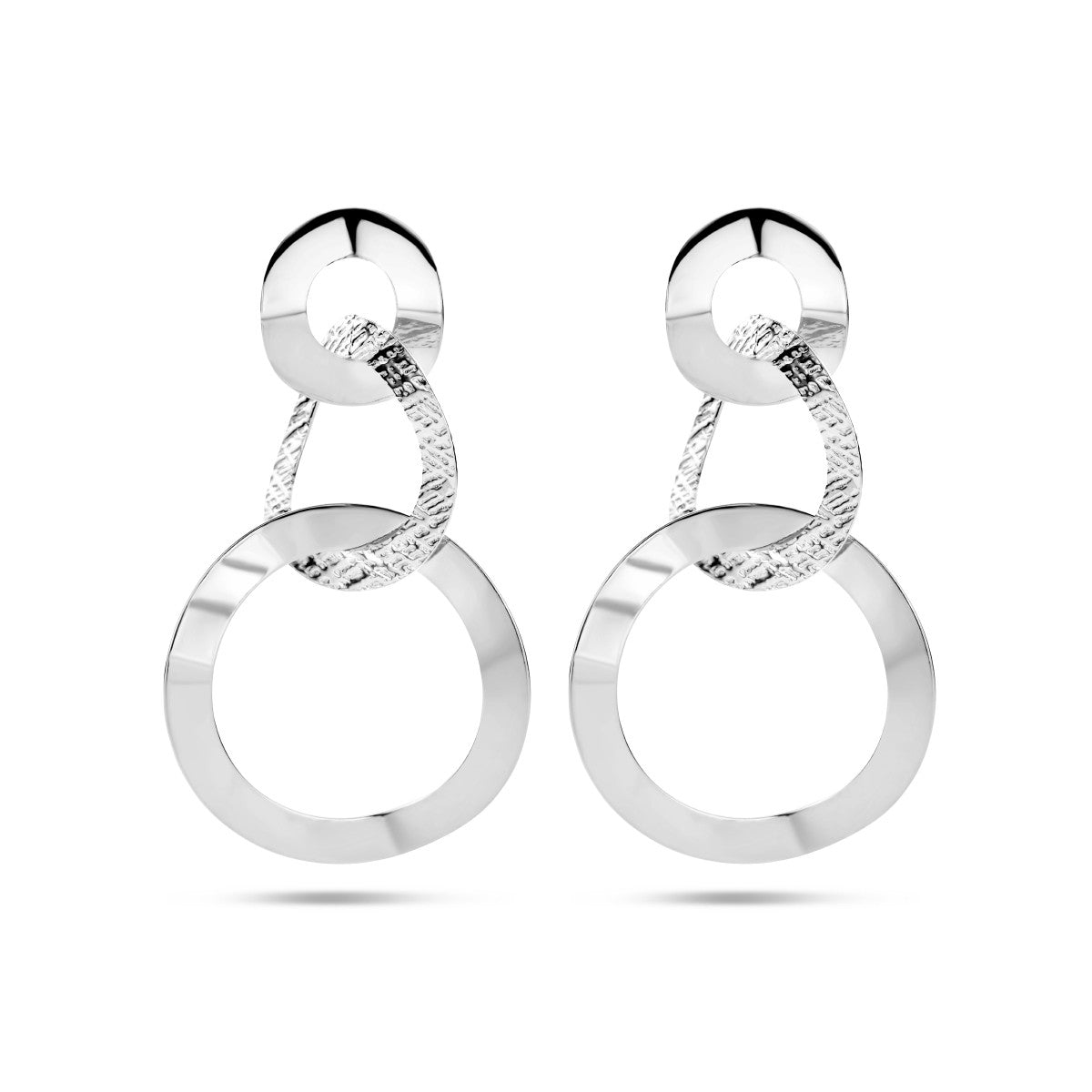 Fantasy Collection Hangende oorbellen rondjes poli/mat zilver