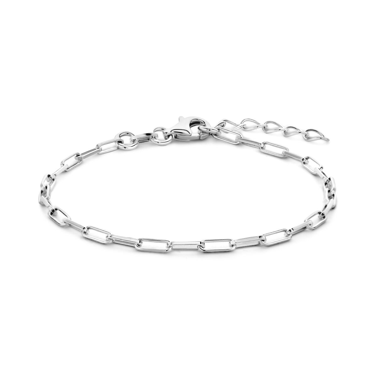 Fantasy Collection Armband paperclip vierkante buis 2,3 mm 15,5 + 2,5 cm zilver