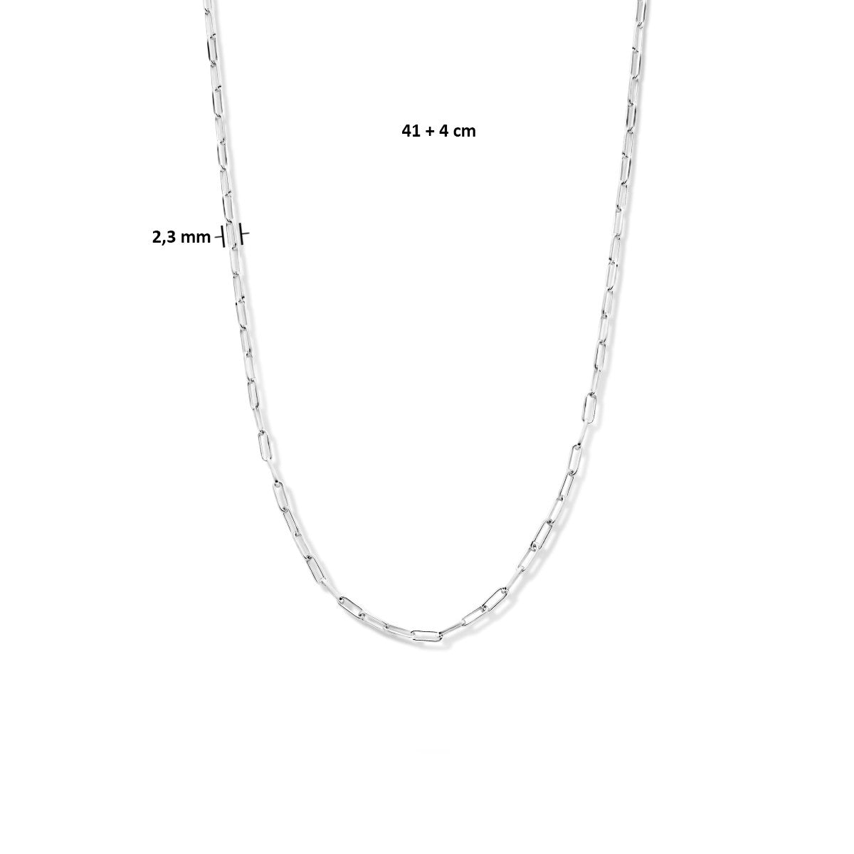 Fantasy Collection Collier paperclip vierkante buis 2,3 mm 41 + 4 cm zilver