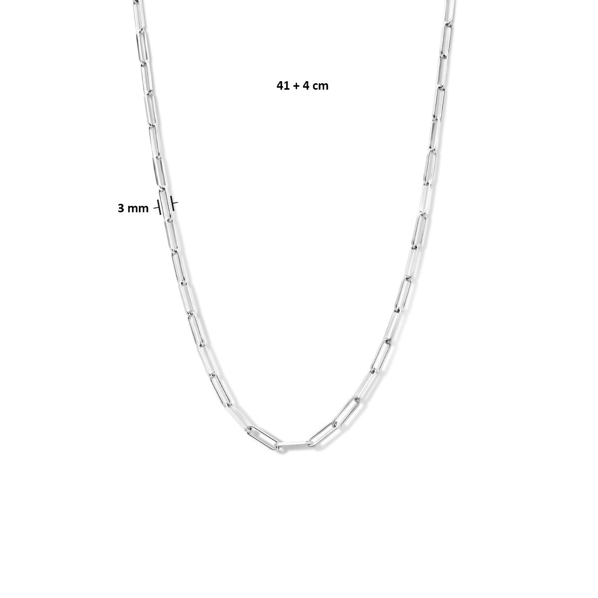 Fantasy Collection Collier paperclip vierkante buis 3,0 mm 41 + 4 cm zilver
