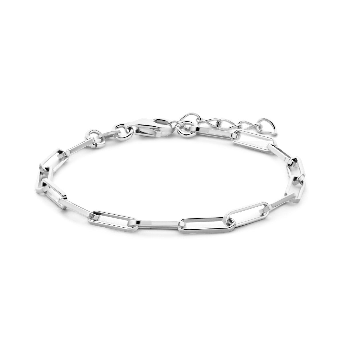 Fantasy Collection Armband paperclip vierkante buis 3,0 mm 15,5 + 2,5 cm zilver