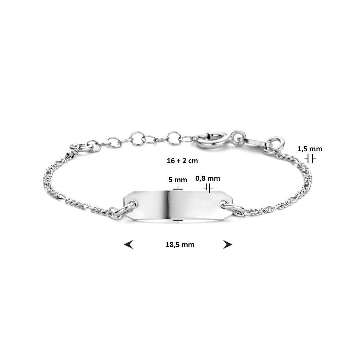 Fantasy Collection Graveerarmband plaat 5,0 mm 16 + 2 cm zilver