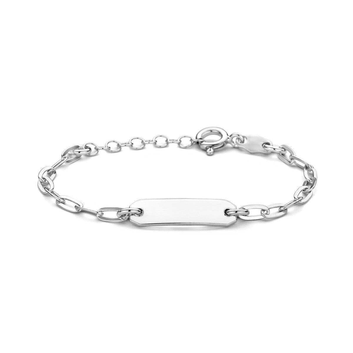 Fantasy Collection Graveerarmband paperclip platte buis plaat 5,0 mm 11 + 2 cm zilver