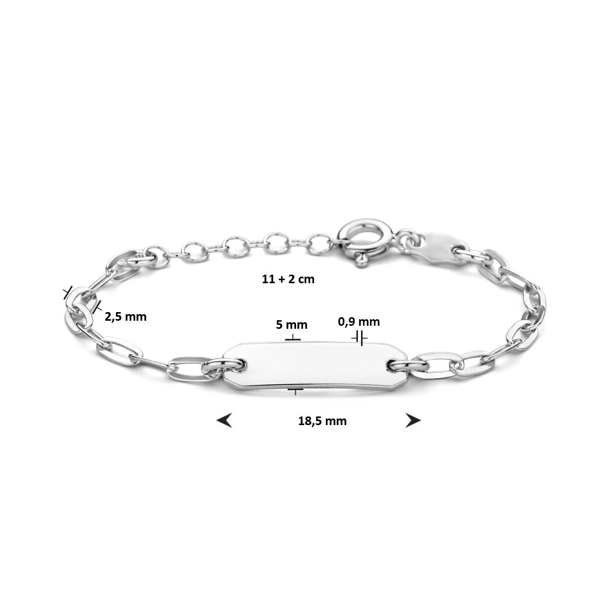 Fantasy Collection Graveerarmband paperclip platte buis plaat 5,0 mm 11 + 2 cm zilver