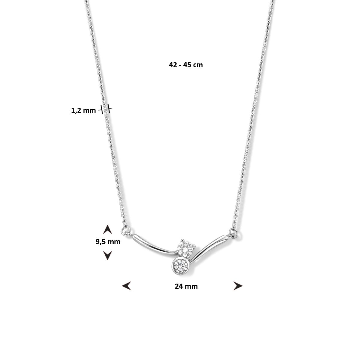 Fantasy Collection Collier tussenstuk zirkonia 42 - 45 cm zilver