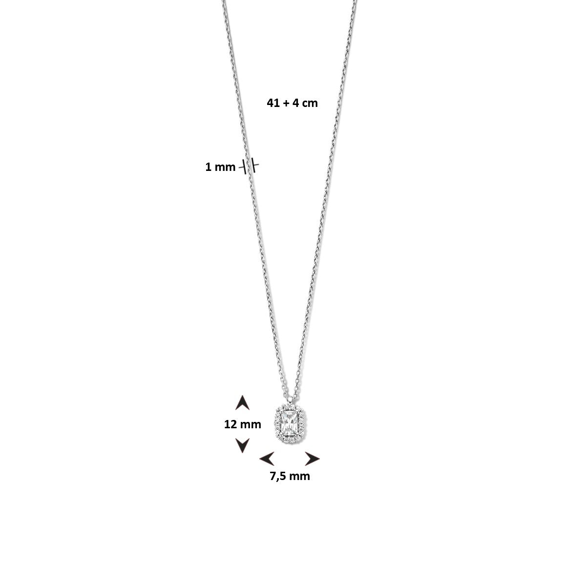 Fantasy Collection Collier zirkonia 41 + 4 cm halo zilver