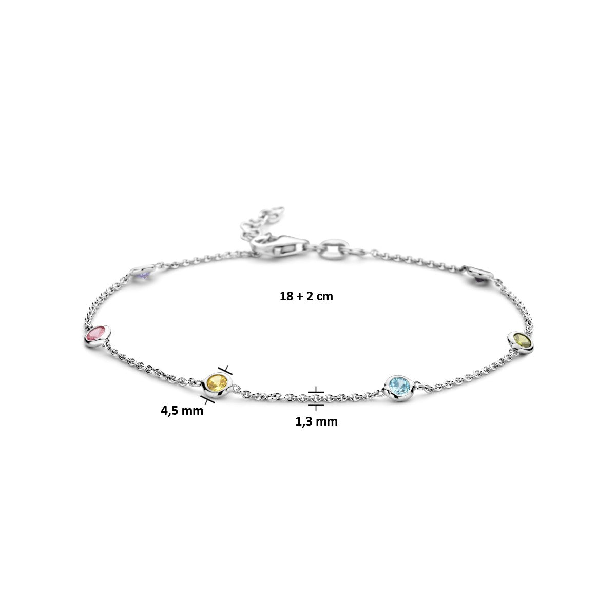 Fantasy Collection Armband meerdere kleuren zirkonia 18 + 2 cm zilver
