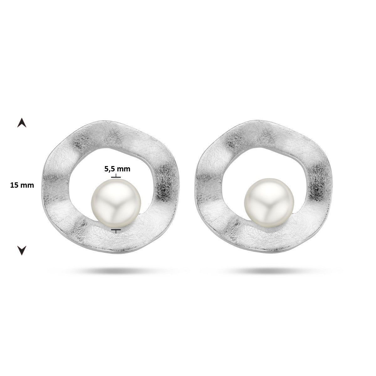 Fantasy Collection Oorbellen rondje parel gescratcht zilver