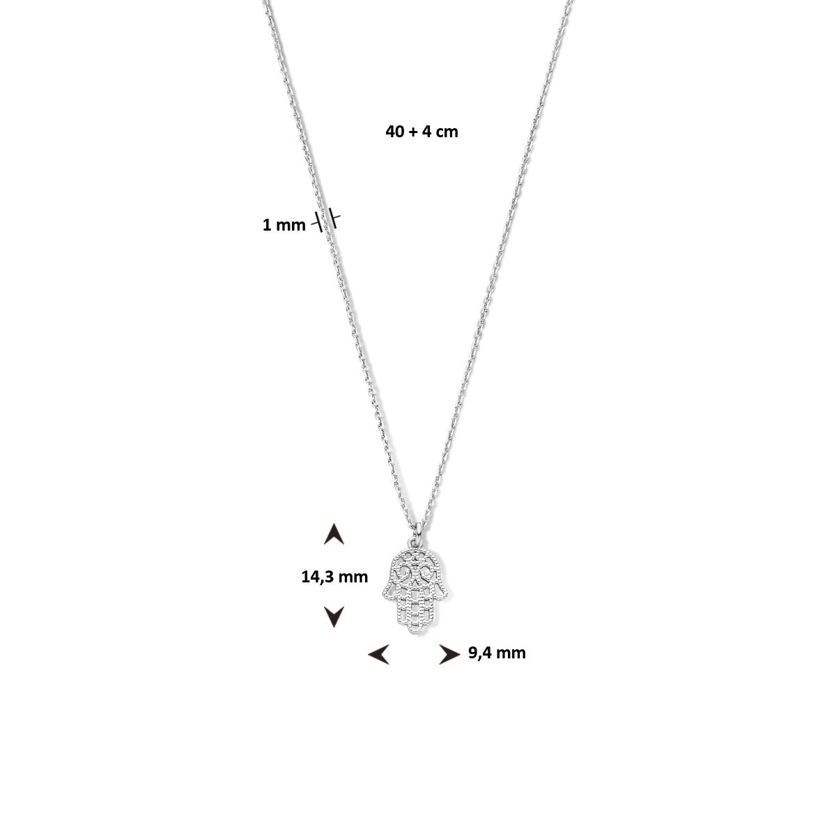 Fantasy Collection Collier handje van fatima 40 + 4 cm zilver