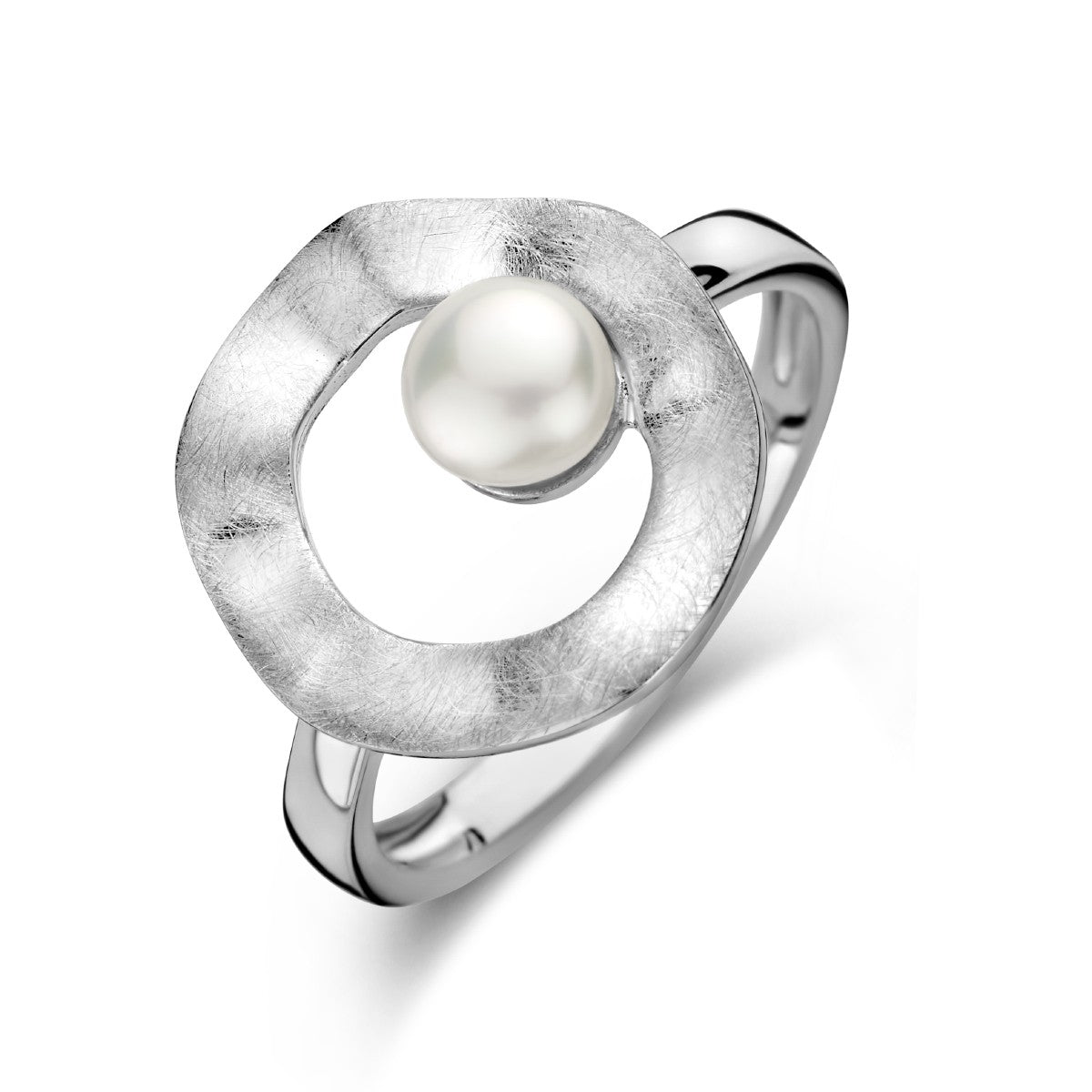 Fantasy Collection Ring rondje parel gescratcht zilver