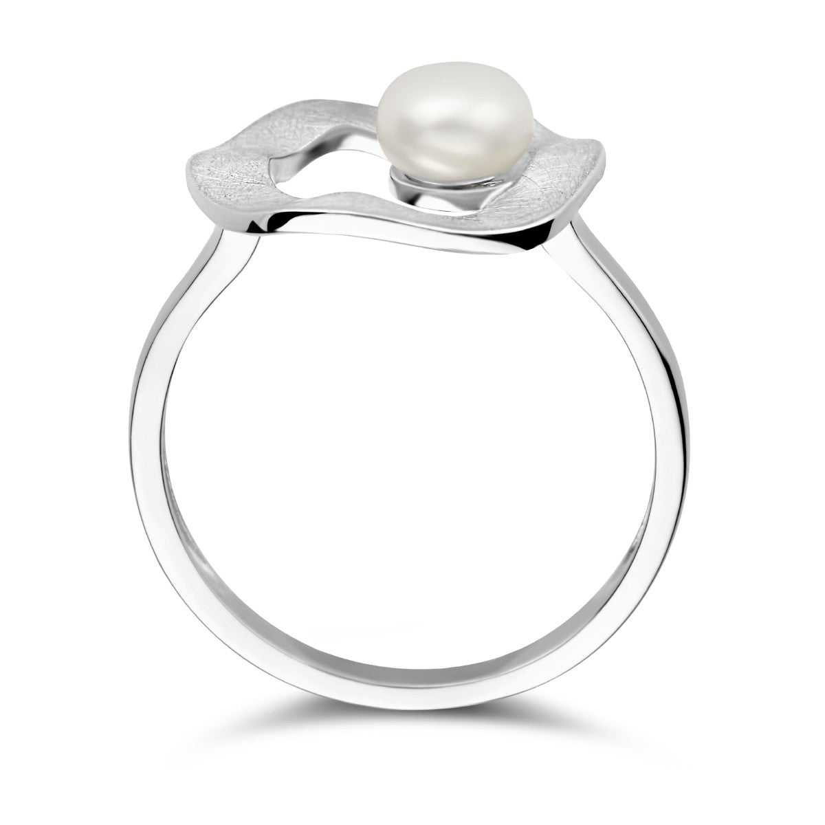 Fantasy Collection Ring rondje parel gescratcht zilver
