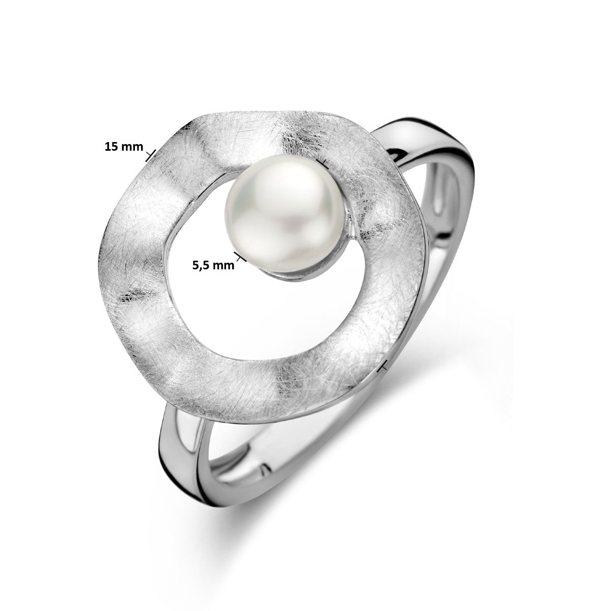Fantasy Collection Ring rondje parel gescratcht zilver