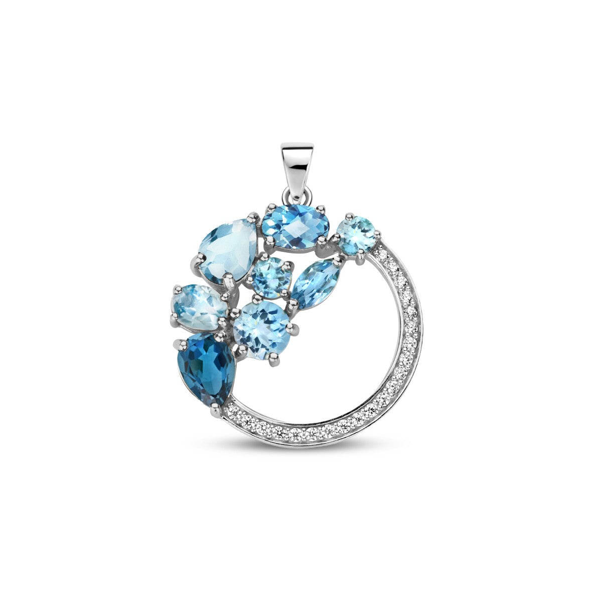 Fantasy Collection Hanger rondje blauw topaas en zirkonia zilver