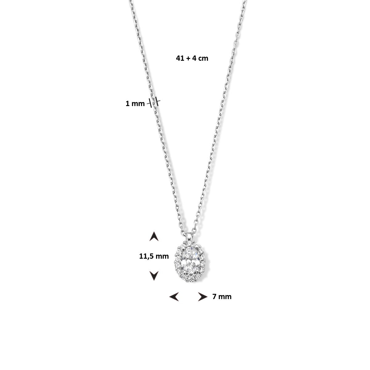 Fantasy Collection Collier zirkonia 41 + 4 cm halo zilver