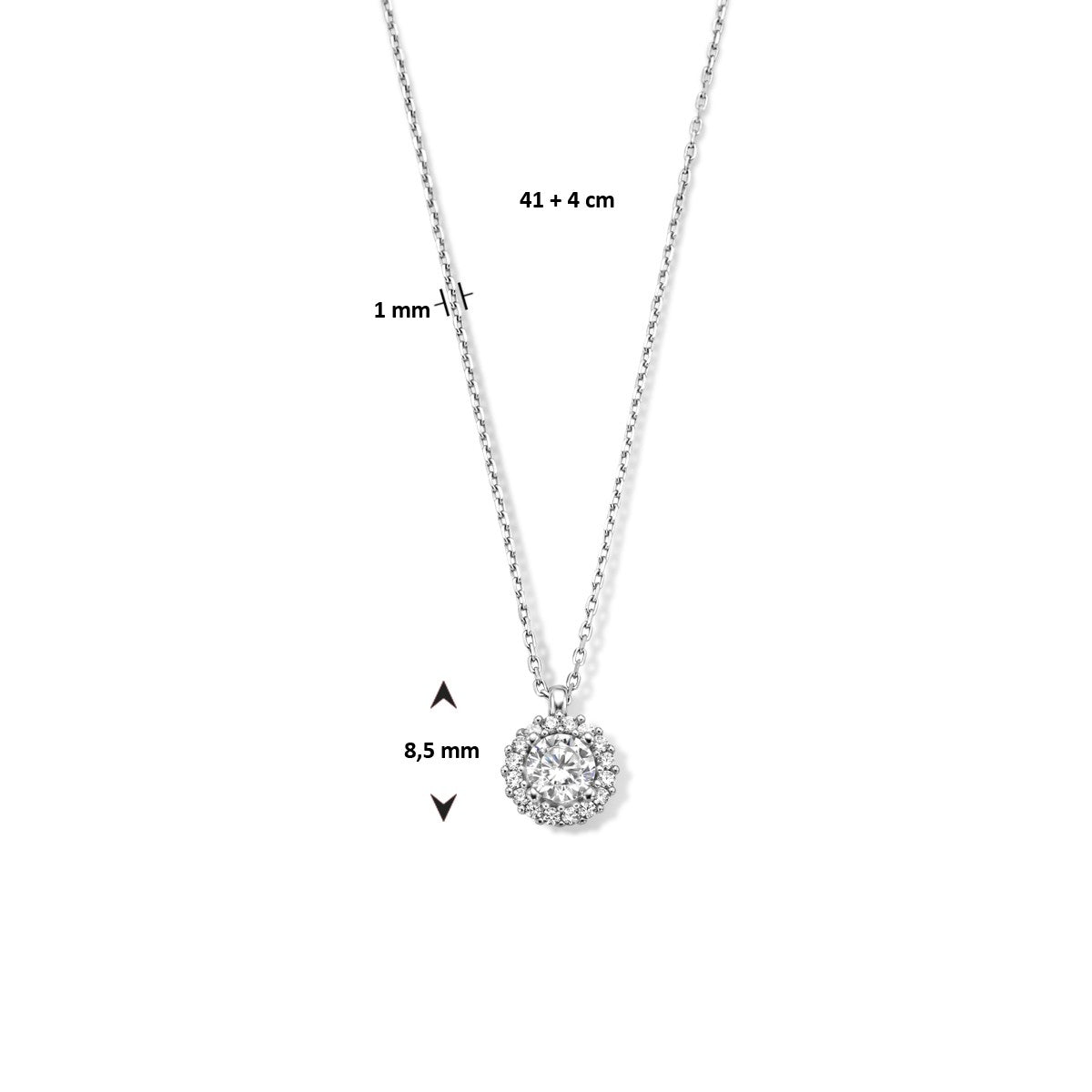 Fantasy Collection Collier zirkonia 41 + 4 cm halo zilver