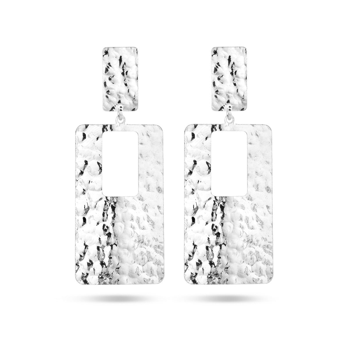 Fantasy Collection Hangende oorbellen rechthoek gehamerd zilver
