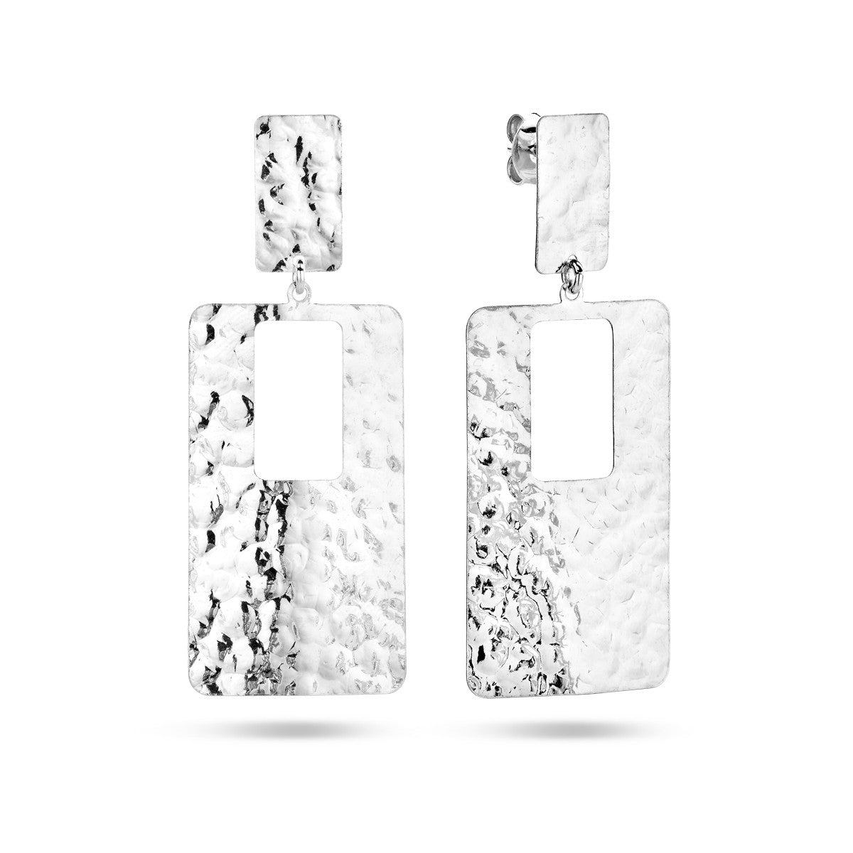 Fantasy Collection Hangende oorbellen rechthoek gehamerd zilver
