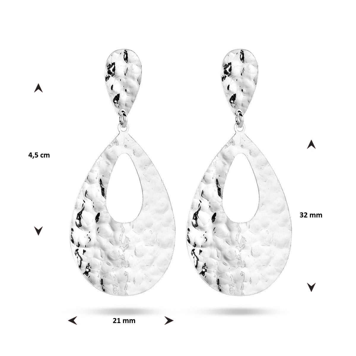 Fantasy Collection Hangende oorbellen druppel gehamerd zilver