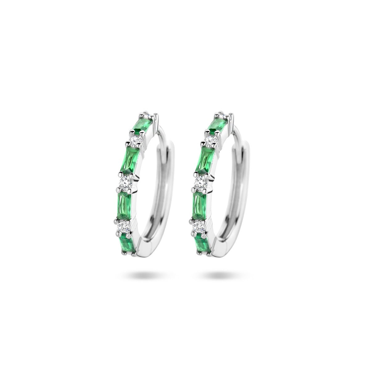 Fantasy Collection Oorbellen groen en wit zirkonia zilver