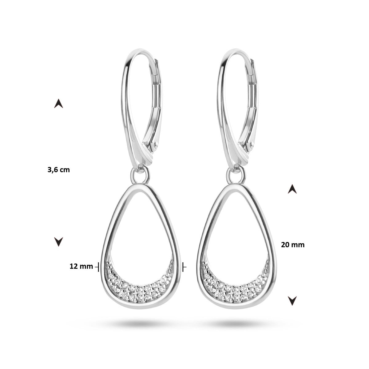 Fantasy Collection Hangende oorbellen druppel zirkonia brisure haak zilver