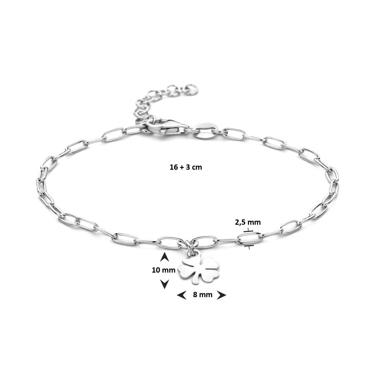Gerhodineerd Zilveren Klaver Armband 16 + 3 cm - Fijne Schakel 2,5mm - 1335897 - PansiteNederland.nl