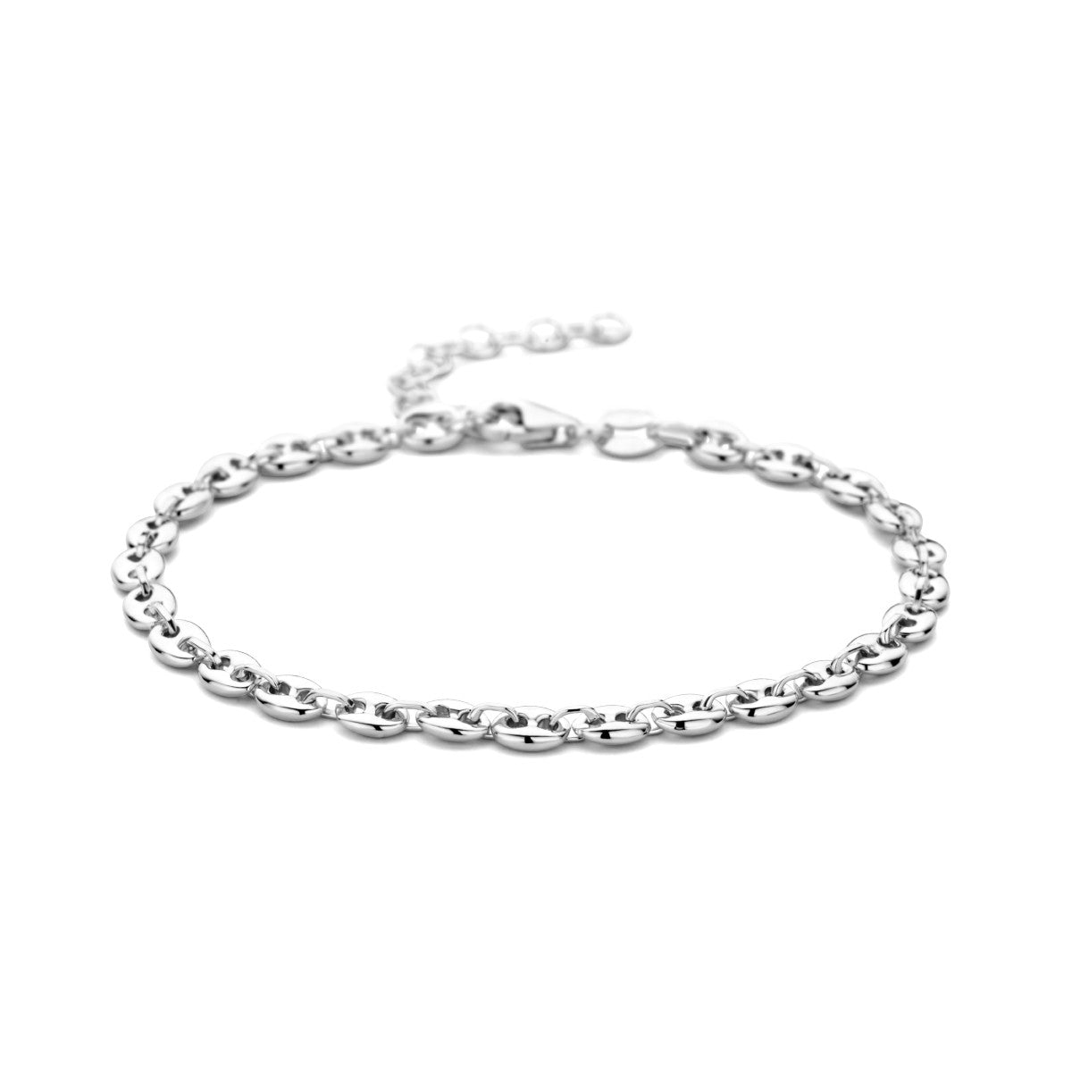 Fantasy Collection Armband koffieboon 3,7 mm 16 + 3 cm zilver