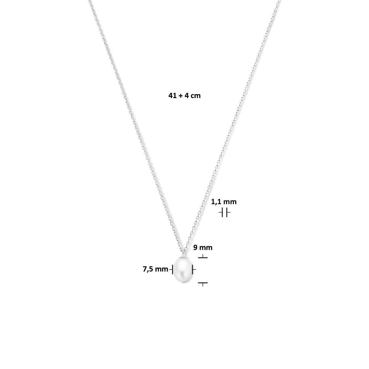 Fantasy Collection Collier parel 41 + 4 cm zilver