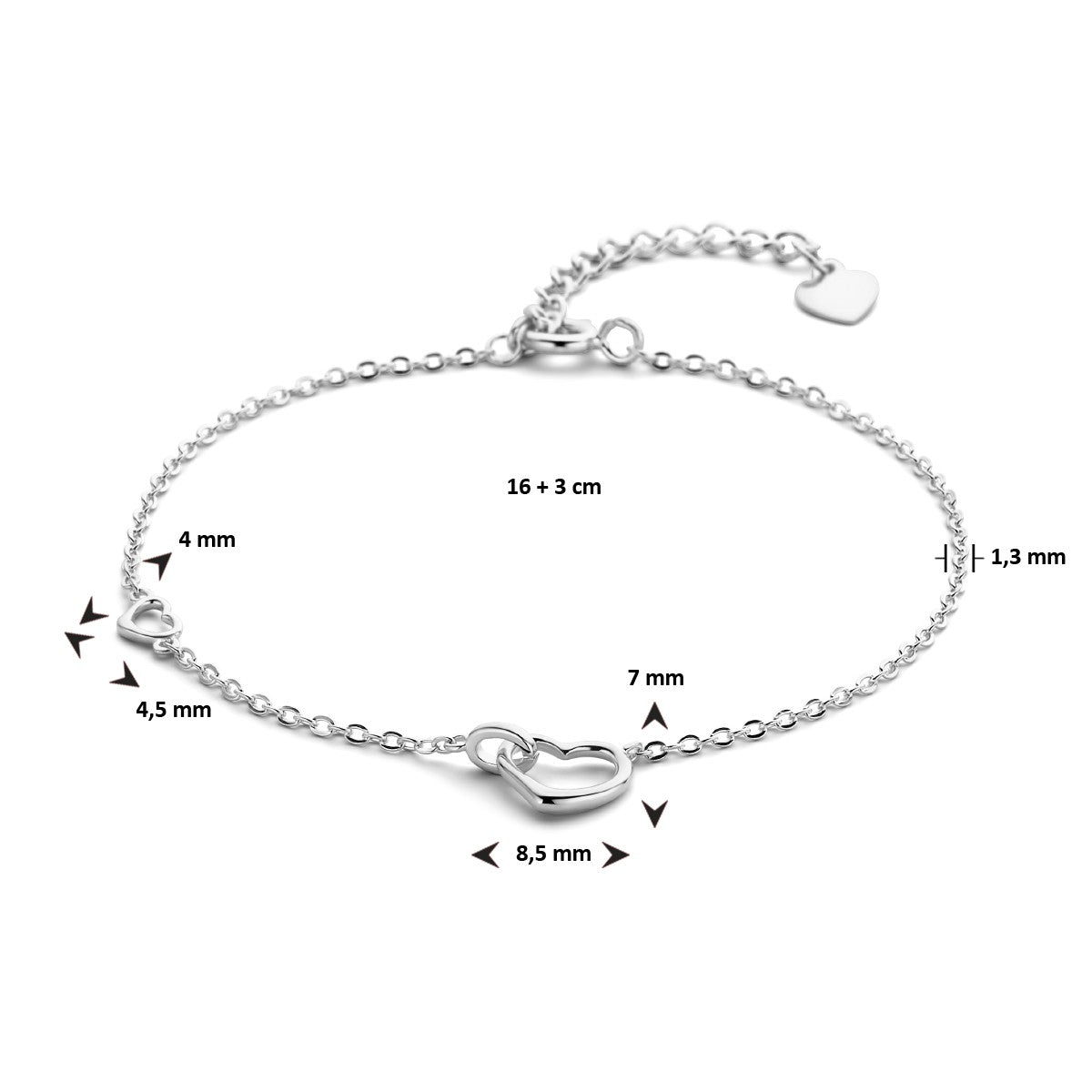 Fantasy Collection Armband hartjes 16 + 3 cm zilver