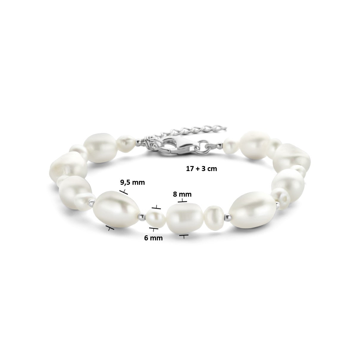 Fantasy Collection Armband parels 17 + 3 cm zilver