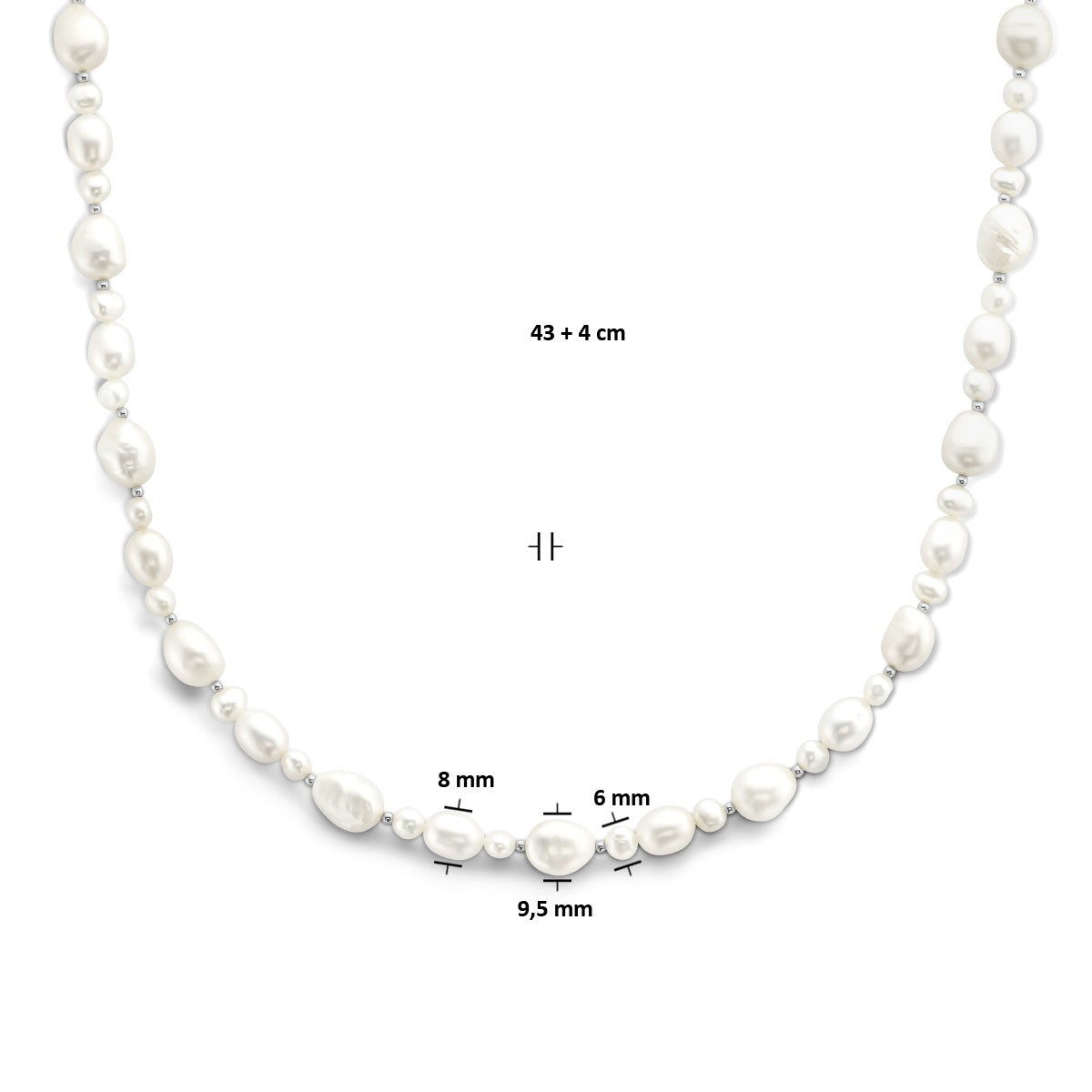 Fantasy Collection Collier parels 43 + 4 cm zilver