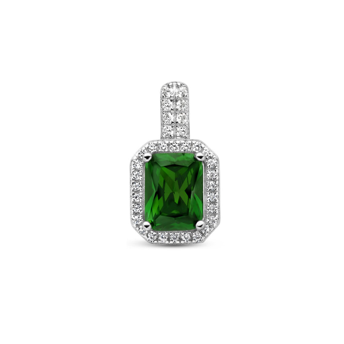 Fantasy Collection Hanger zirkonia groen en wit halo zilver