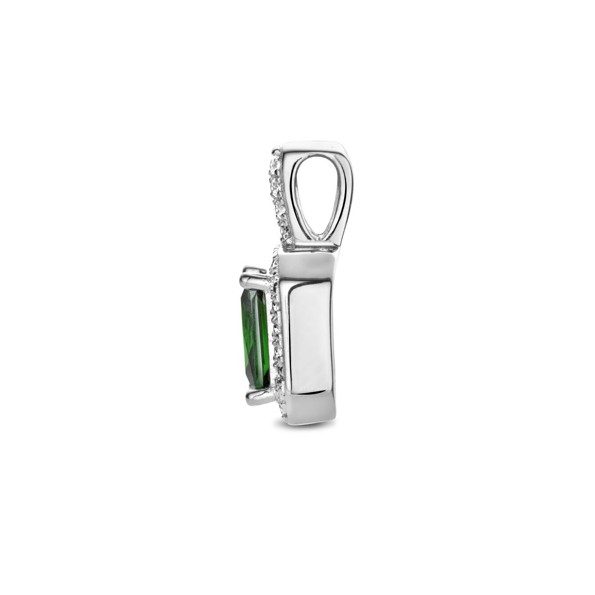 Fantasy Collection Hanger zirkonia groen en wit halo zilver