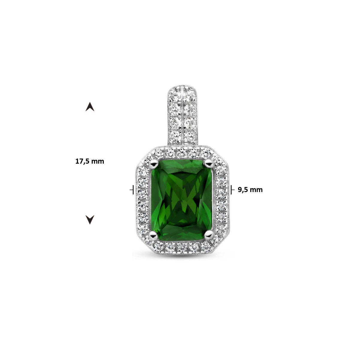 Fantasy Collection Hanger zirkonia groen en wit halo zilver