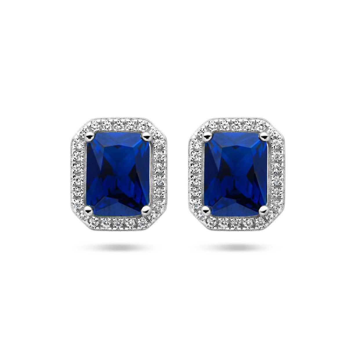 Fantasy Collection Oorbellen blauw en wit zirkonia halo zilver