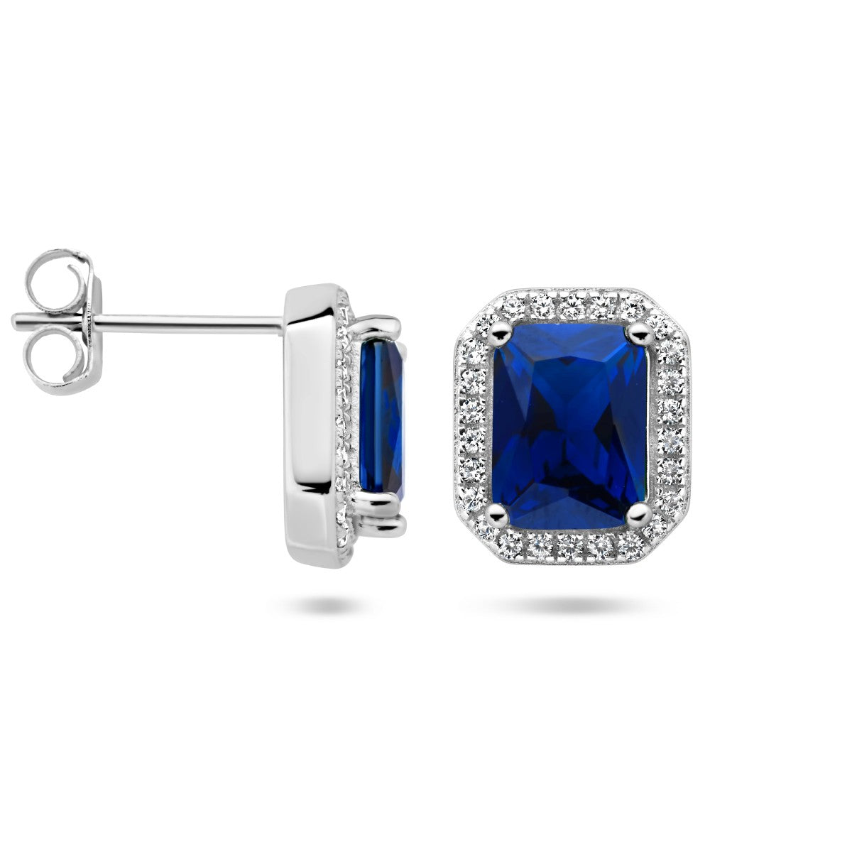 Fantasy Collection Oorbellen blauw en wit zirkonia halo zilver