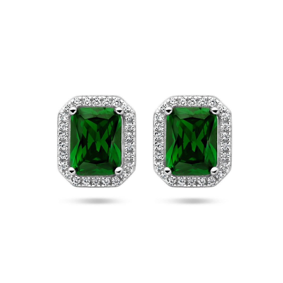 Fantasy Collection Oorbellen groen en wit zirkonia halo zilver