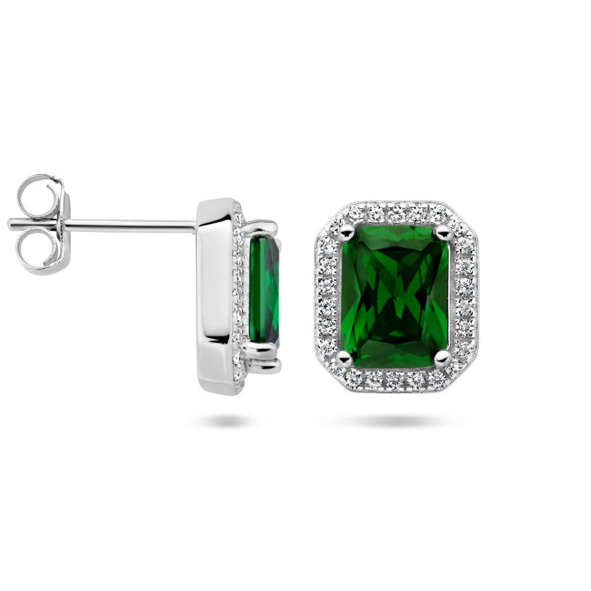 Fantasy Collection Oorbellen groen en wit zirkonia halo zilver