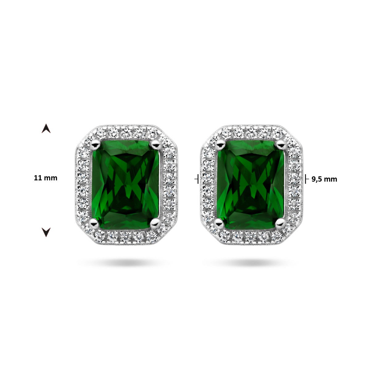 Fantasy Collection Oorbellen groen en wit zirkonia halo zilver