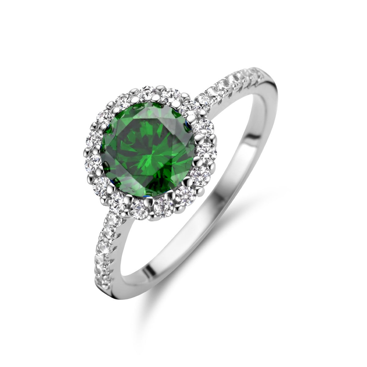 Fantasy Collection Ring groen en wit zirkonia halo zilver