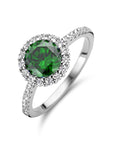 Gerhodineerd Zilver Ring Groen En Wit Met Zirkonia Halo 1336130 - PansiteNederland.nl