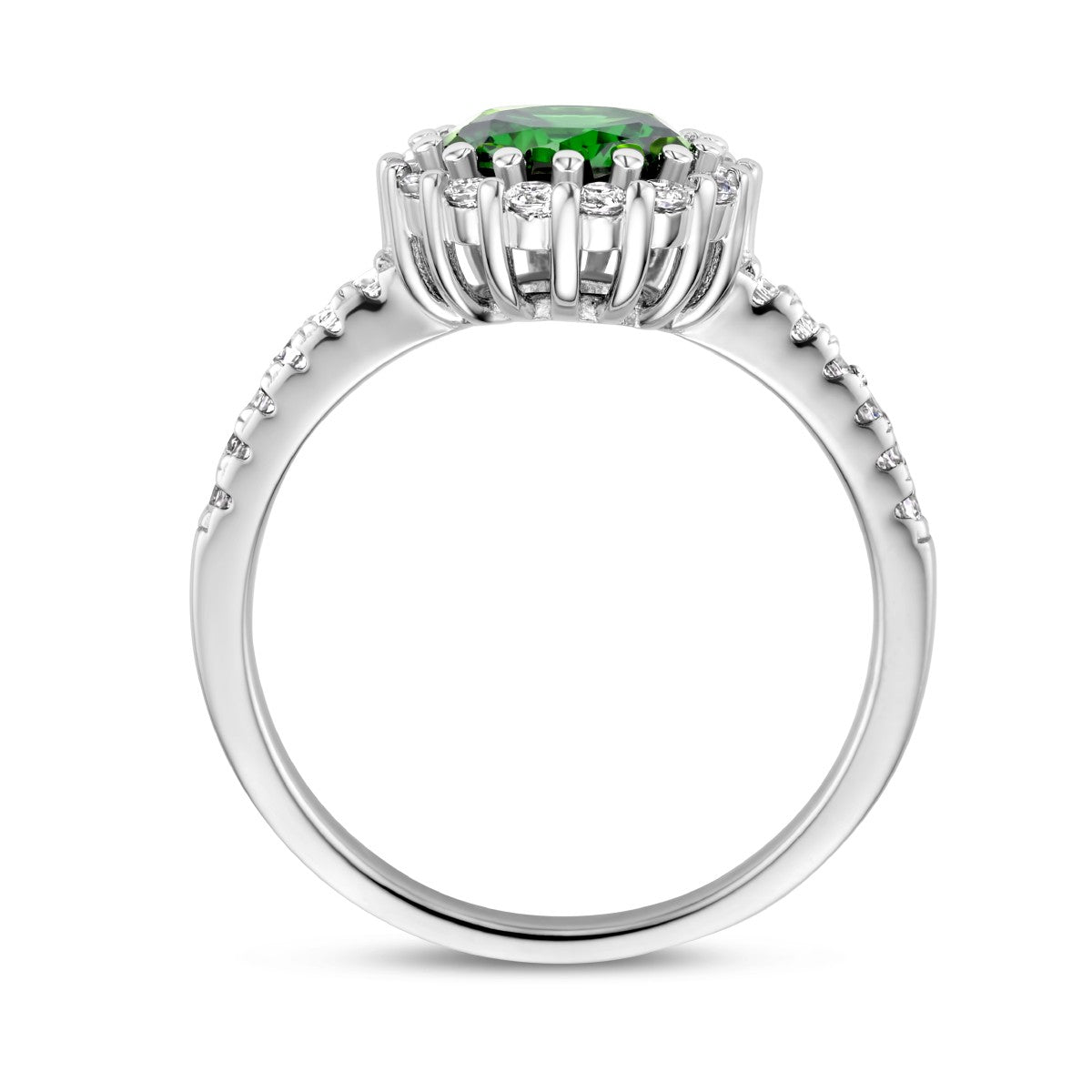 Fantasy Collection Ring groen en wit zirkonia halo zilver