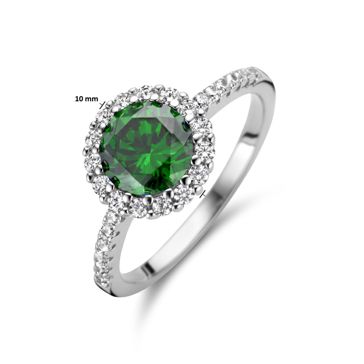Fantasy Collection Ring groen en wit zirkonia halo zilver